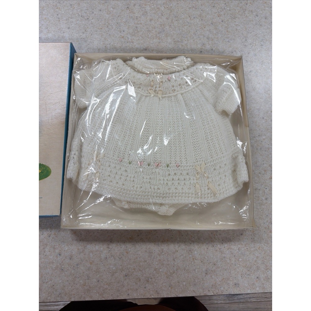 Vintage 50's/60's Handmade Baby Layette 2-piece Matching Set w/Original Box